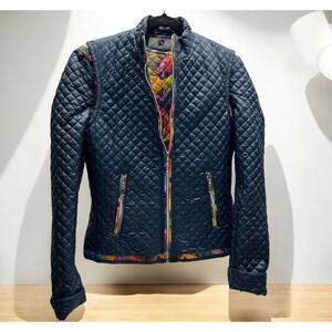 BC Freewill Cropped Micro Puffer Jacket & Vest Size Small Navy Bright Floral